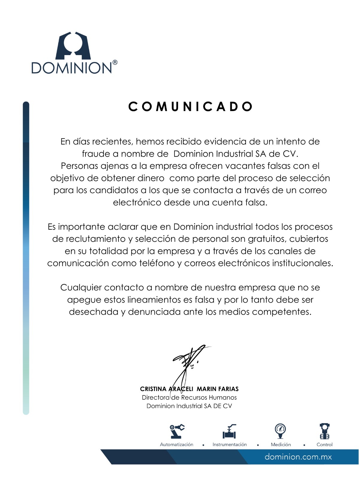 Comunicado Dominion
